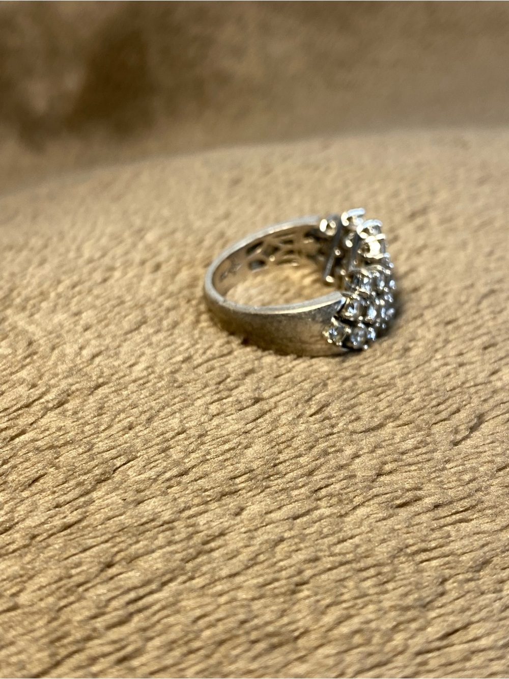 925 Sterling Silver- Cubic Zirconia Three Tiered Cocktail Ring Sz 8 - Picture 3 of 7